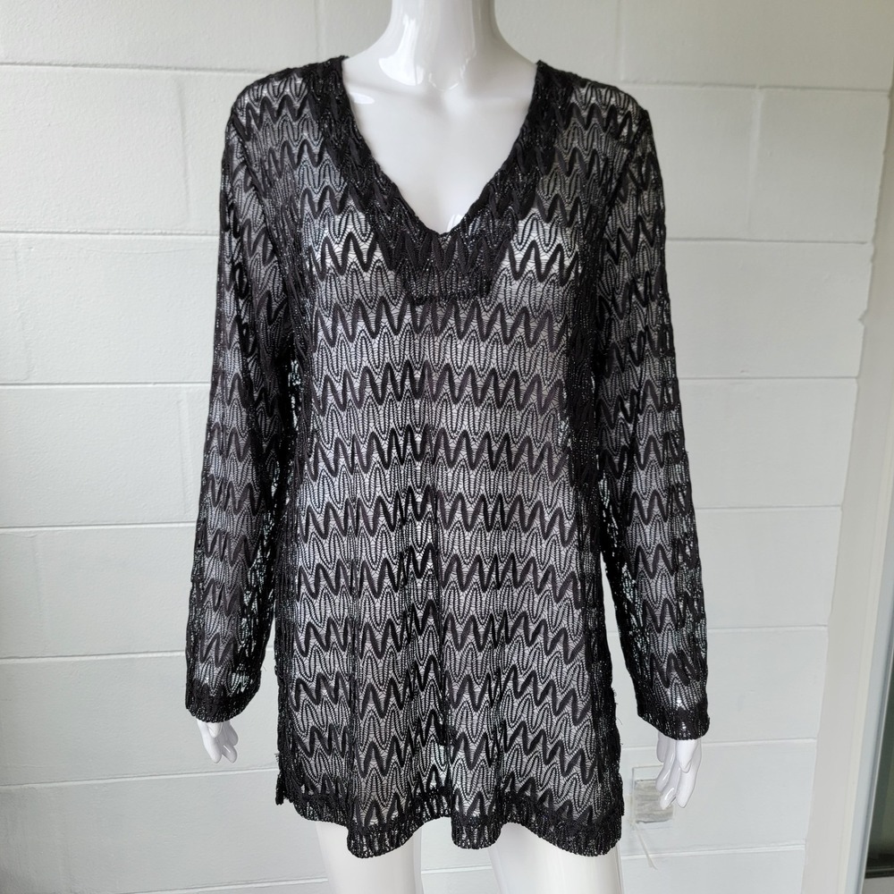 VTG 90s Faded Glory Black Lace Top Sheer Women L Swimsuit cover-up Y2K Goth Chic